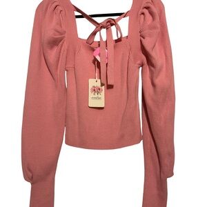 Entro Pink Ribbed Blouse with Back Tie